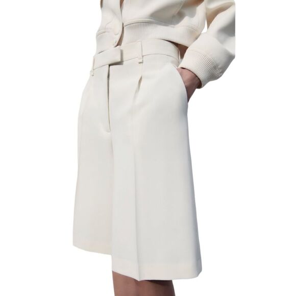 ZARA | Ecru | LONG PLEATED SHORTS - Picture 7 of 11